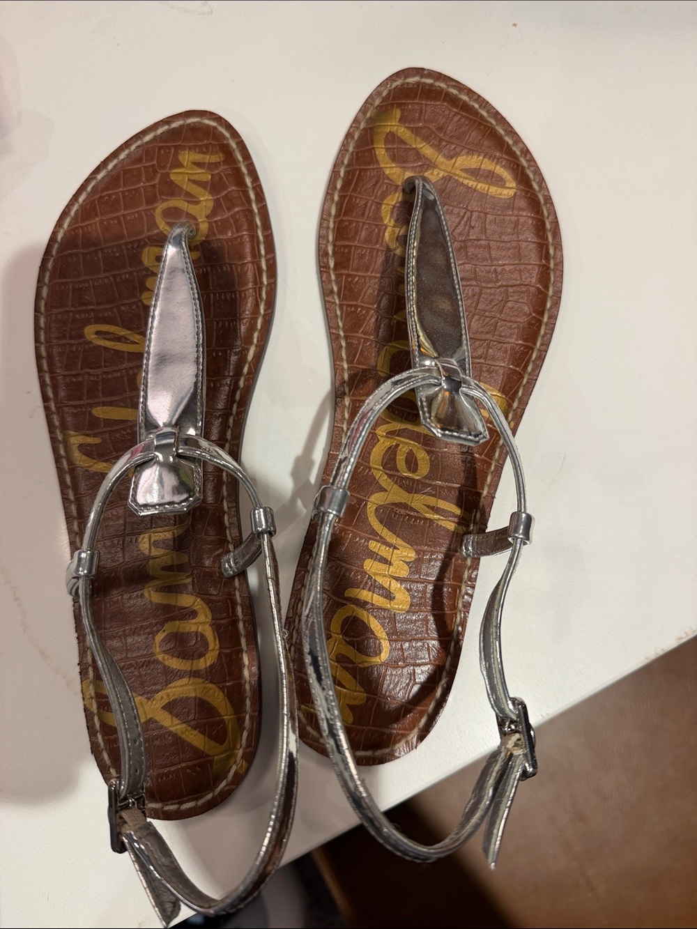 Sam Edelman Silver Leather T-Strap Sandals